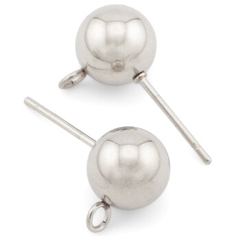 Основа для серьг гвоздики Шарик (8 мм) нержавеющая сталь 19х0,8 мм Платина 3 пары