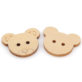 Пуговицы деревянные Мишка декоративные с двумя отверстиями 25х20 мм 15 шт. Бежевый