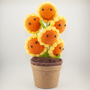 Подсолнух в горшке, вязаный, на 6 цветков, размер 33х13см, цвет Желтый, 1шт.