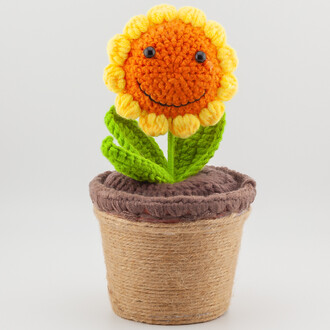 Подсолнух в горшке, вязаный, на 1 цветок, размер 20х10см, цвет Желтый, 1шт.