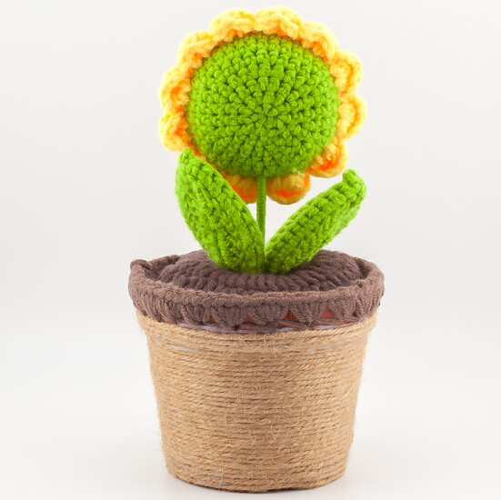 Подсолнух в горшке, вязаный, на 1 цветок, размер 20х10см, цвет Желтый, 1шт.