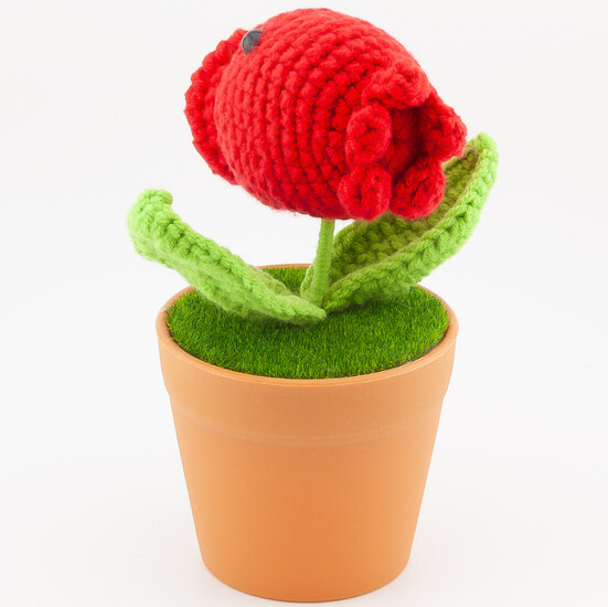Горохострел Plants в горшке, вязаный, на 1 цветок, размер 16х8см, цвет Красный 1шт.