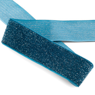 Лента бархатная с люрексом 2,5 см 1 м Бирюзовый с серебром