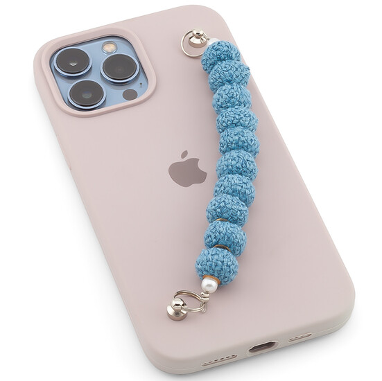 Держатель телефона декор чехла из вязаных бусин с винтами 18х1,5 см 1 шт. Голубой