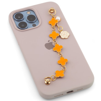 Держатель телефона декор чехла Четырехлистный клевер с подвеской 16х1,5 см 1 шт. Оранжевый