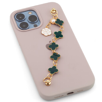 Держатель телефона декор чехла Четырехлистный клевер с подвеской 16х1,5 см 1 шт. Зеленый