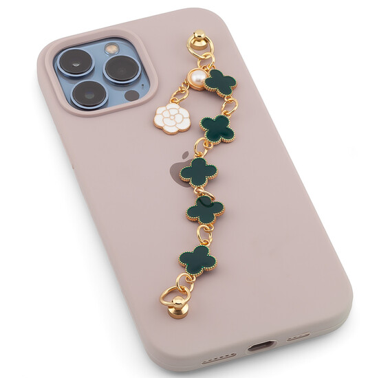 Держатель телефона декор чехла Четырехлистный клевер с подвеской 16х1,5 см 1 шт. Зеленый