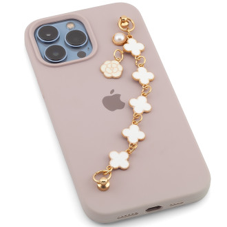 Держатель телефона декор чехла Четырехлистный клевер с подвеской 16х1,5 см 1 шт. Белый