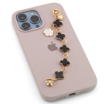 Держатель телефона декор чехла Четырехлистный клевер с подвеской 16х1,5 см 1 шт. Черный