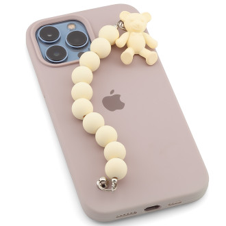 Держатель телефона декор чехла из бусин Soft-touch, Мишка 18х1,4 см 1 шт. Молочный