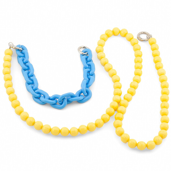 Держатель телефона декор чехла на шею/руку 86х1,2 см/28х1,8 см 1 шт. Желтый с синим