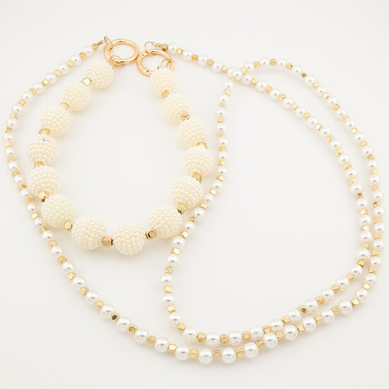 Держатель телефона на шею/руку LUXURY 117х0,8 см/37х1,9 см 1 шт. Жемчужный с золотом