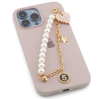 Держатель телефона декор чехла Жемчужный с цепью 