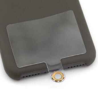 Держатель шнурка для телефона подложки 40х54 мм язычок 20х11 мм 1 шт. Прозрачный с Золотистым