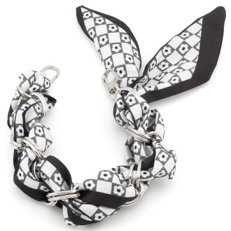 Цепь с лентой Твилли для телефона/сумки 30х1,6 см 1 шт. принт Silver Plaid Series ●Black Flowers