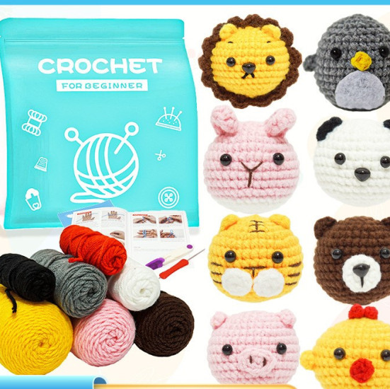 Набор для вязания крючком, размер 26х23х8см, на 8 брелков Funny Animals