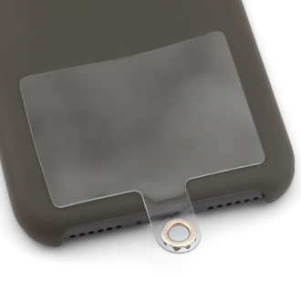 Держатель шнурка для телефона подложки 40х54 мм язычок 20х11 мм 1 шт. Прозрачный с Платиной