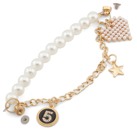 Держатель телефона декор чехла Жемчужный с цепью "5" 16х1 см 1 шт. Жемчужный с золотом