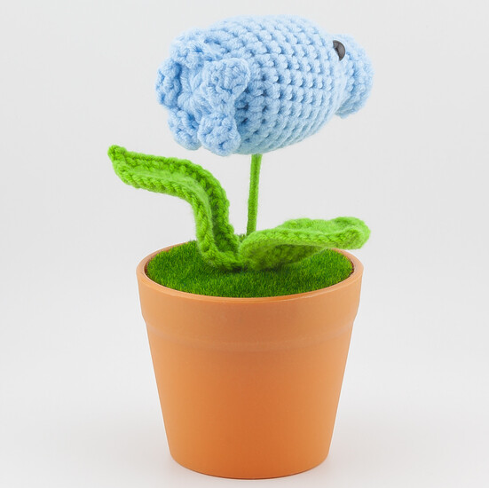 Горохострел Plants в горшке, вязаный, на 1 цветок, размер 16х8см, цвет Голубой, 1шт.