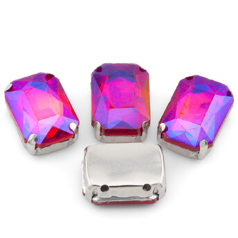 Стразы в цапах пришивные Прямоугольник 10х14 мм Розовый АВ 10 шт.