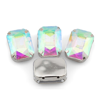 Стразы в цапах пришивные Прямоугольник 6х8 мм АВ 10 шт.