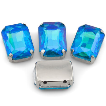Стразы в цапах пришивные Прямоугольник 10х14 мм Голубой АВ 10 шт.