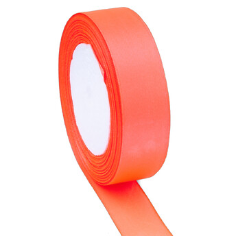 Лента атласная 2,5 см Оранжево-розовый неон 1 рулон +-23 м