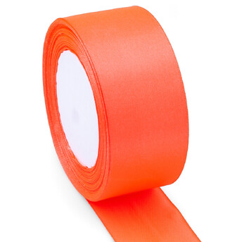 Лента атласная 4 см Оранжево-розовый неон 1 рулон +-23 м