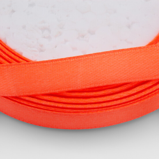 Лента атласная 1 см Оранжево-розовый неон 1 рулон +-23 м