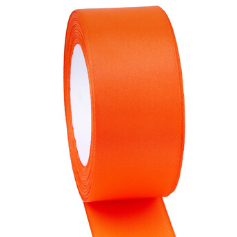 Лента атласная 4 см Морковный флуоресцентный 1 рулон +-23 м