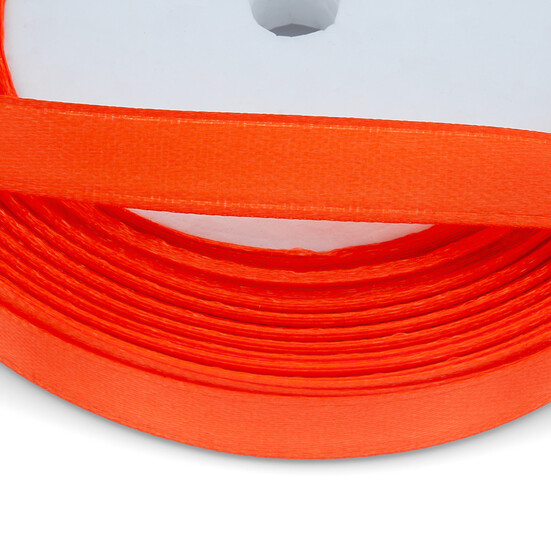 Лента атласная 1 см Морковный флуоресцентный 1 рулон +-23 м