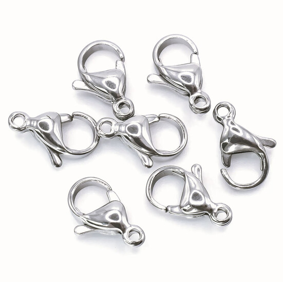 Застежка карабин из нержавеющей стали 10х6 мм Платина 10 шт.