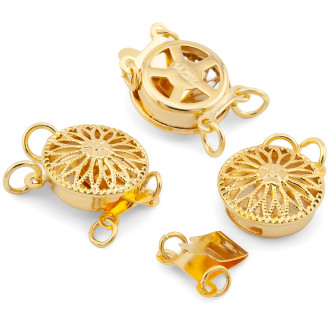 Застежка коробочка с позолотой(14К) филигранная круглая на 2 нити 12 мм Золотистый яркий