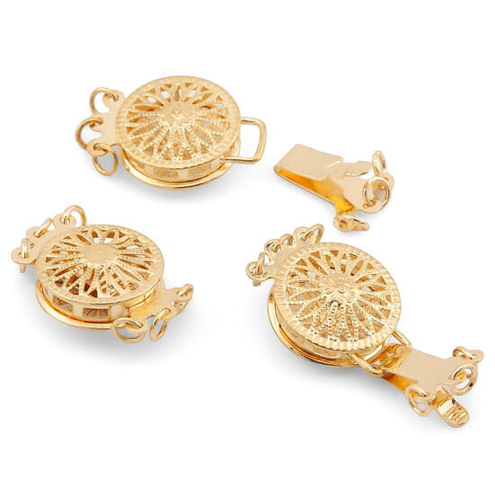 Уценка!!! Замок коробочка с позолотой(14К) и фиксатором филигранная на 3 нити 12 мм Золотистый