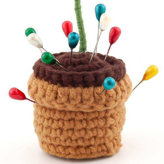 Ромашка в горшке, игольница/декор, вязаная, на 1 цветок, размер 16х5см, цвет Белый 1шт.