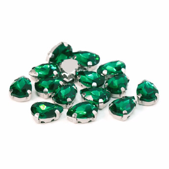 Стразы в цапах пришивные Капля 6х8 мм Зеленый 10 шт.