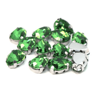 Стразы в цапах пришивные Капля 7х10 мм Салатовый 10 шт.