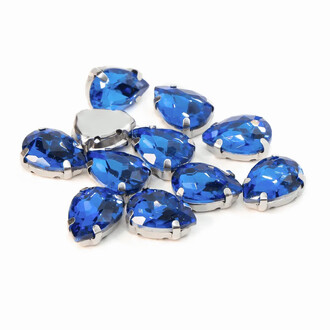 Стразы в цапах пришивные Капля 10х14 мм Синий 10 шт.
