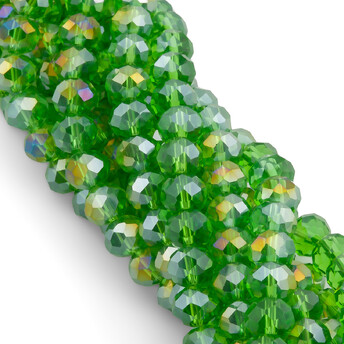 Бусины Swarovski огранка рондель 6х4,8 мм Ø 1 мм 40 см (+-85 шт.) Зеленый АВ прозрачный