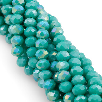 Бусины Swarovski огранка рондель 8х6 мм Ø 1,2 мм 42 см (+-65 шт.) Бирюзовый темный АВ непрозрачный