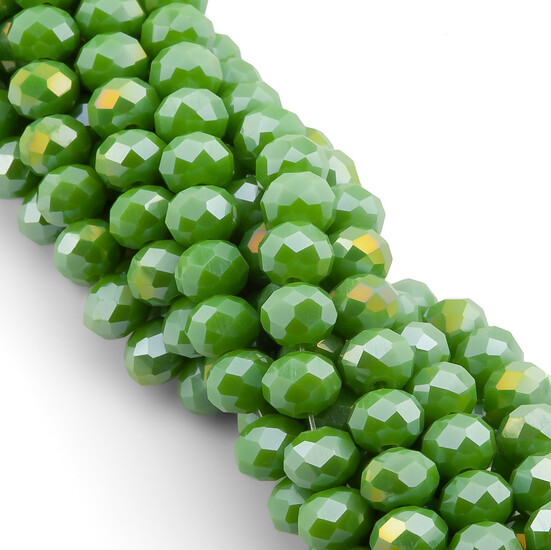 Бусины Swarovski огранка рондель 8х6 мм Ø 1,2 мм 42 см (+-65 шт.) Салатовый АВ непрозрачный