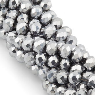 Бусины Swarovski огранка рондель 6х4,8 мм Ø 1 мм 40 см (+-85 шт.) Серебристый металлик