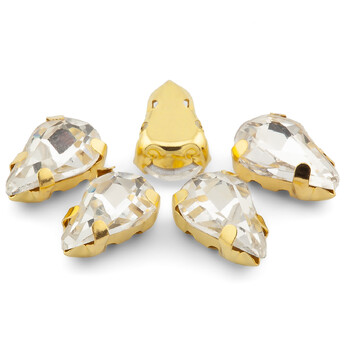 Стразы в золотых цапах Капля 6х10 мм Прозрачный 10 шт.
