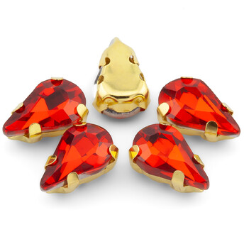 Стразы в золотых цапах Капля 6х10 мм Красный 10 шт.