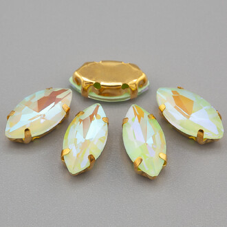 Стразы в золотых цапах пришивные Лодочка 6х12 мм 5 шт. Оливковий мокко