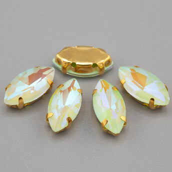 Стрази в золотій оправі пришивні Човен розмір 6х12 мм 5 шт. Оливковий мокко