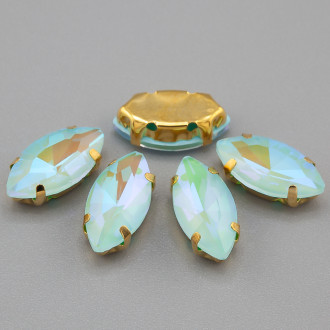 Стразы в золотых цапах пришивные Лодочка 6х12 мм 5 шт. Голубой мокко