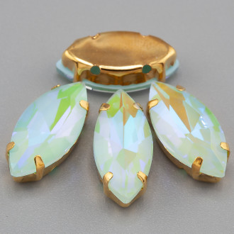 Стразы в золотых цапах пришивные Лодочка 7х15 мм 5 шт. Голубой мокко