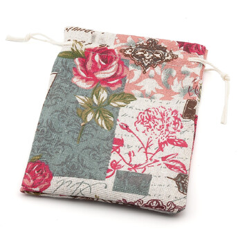 Подарочный мешочек тканевый 9х13 см (+-5 мм) 1 шт. Белый с розовым принт Розы с надписями