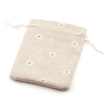 Подарочный мешочек тканевый 10х13 см (+-5 мм) 1 шт. Бежевый принт Цветы ромашек